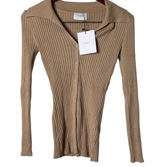 New DISSH Camel Rib Knit Cardigan Top Sz S - Picture 2 of 7